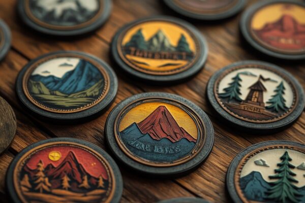 Handmade Leather Coasters with Mountain and Forest Designs